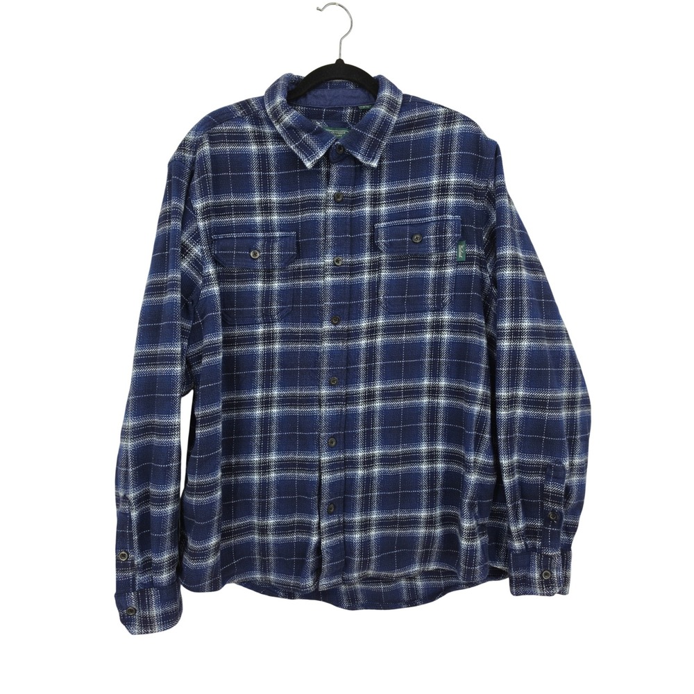 Woolrich Mens Blue Plaid Flannel Shirt Shacket Long Sleeve Cotton Button Down XL